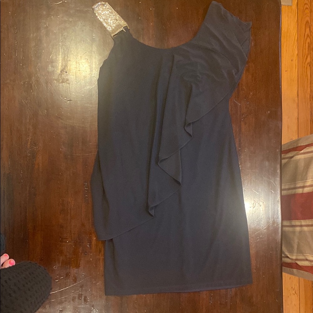 Betsy & Adam gray Asymmetrical Ruffled Cocktail Dress